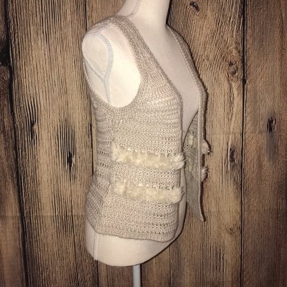 AMERICAN RAG SMALL BEIGE KNIT VEST BOHEMIAN - Picture 3 of 7
